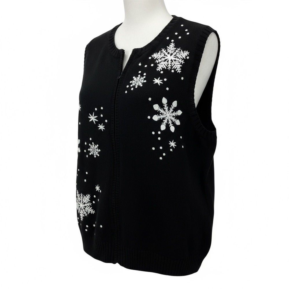 Baxter & Wells Womens Sweater Vest XL Black Snowflake Holiday Cotton Flax Blend - Picture 5 of 11